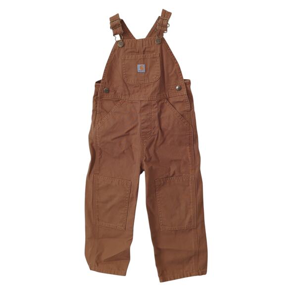 Carhartt Kid Overalls 3T Unisex Boy Girl Canvas Brown Double Knee Bibs Cotton - Picture 3 of 7
